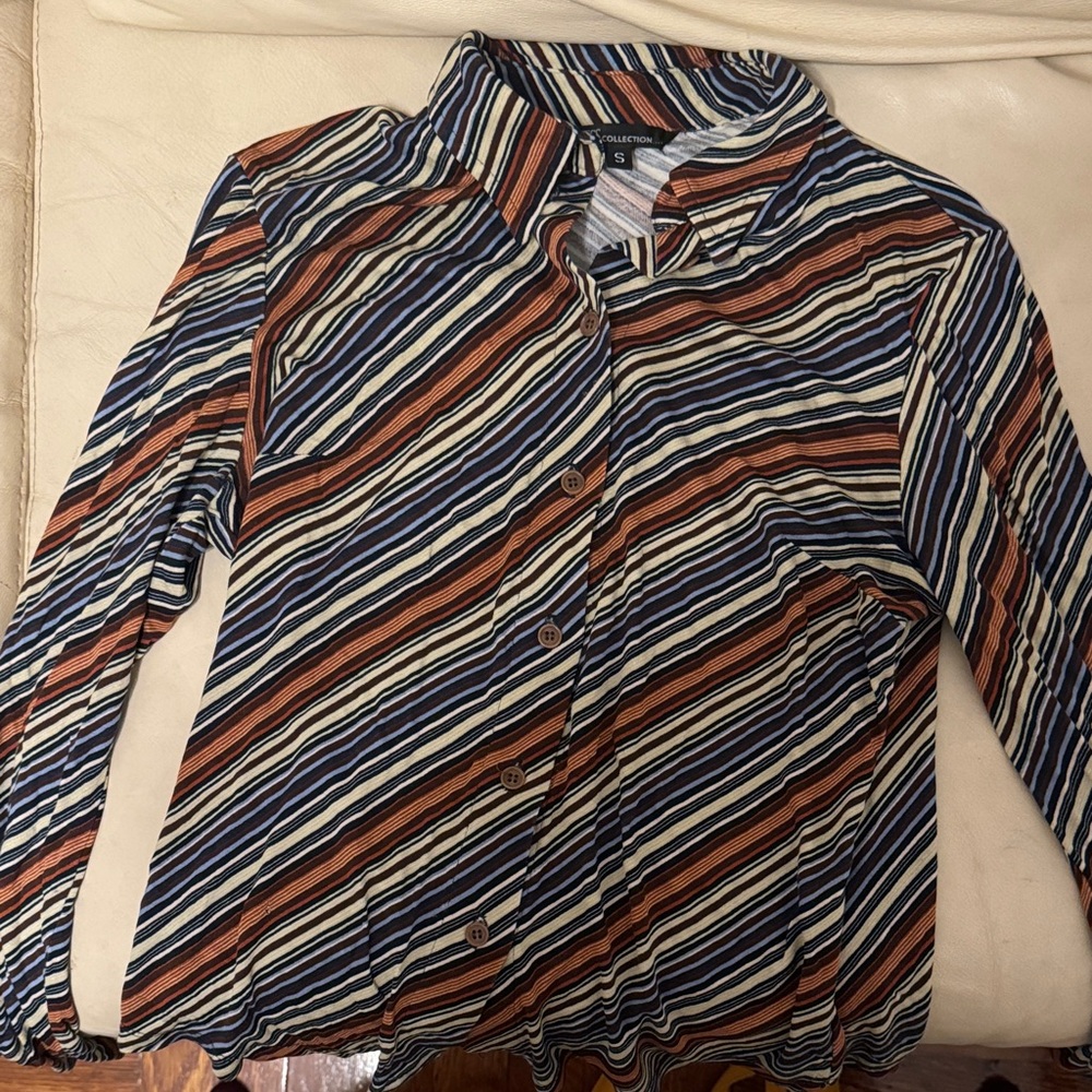 Vintage Guess Collection Striped Long Sleeve Button-Up Shirt
